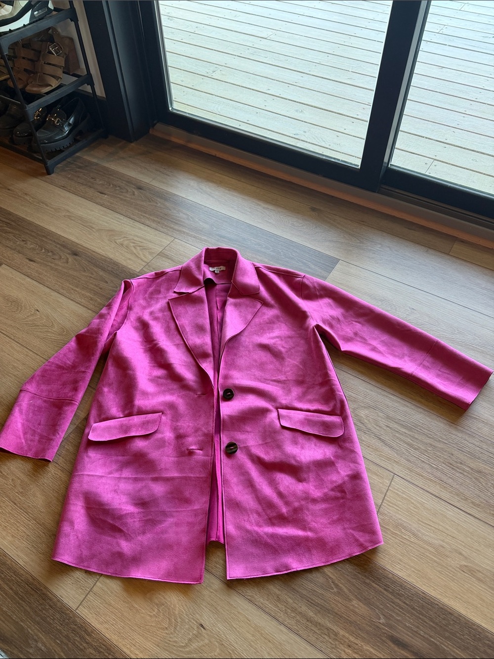 Womens Pink Faux Suede Oversized Blazer